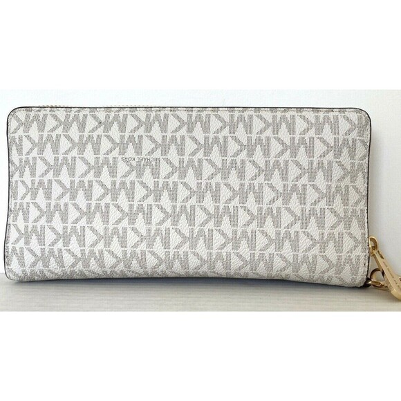 New Michael Kors Jet Set Large Travel Continental Wallet Logo Vanilla - Picture 2 of 7